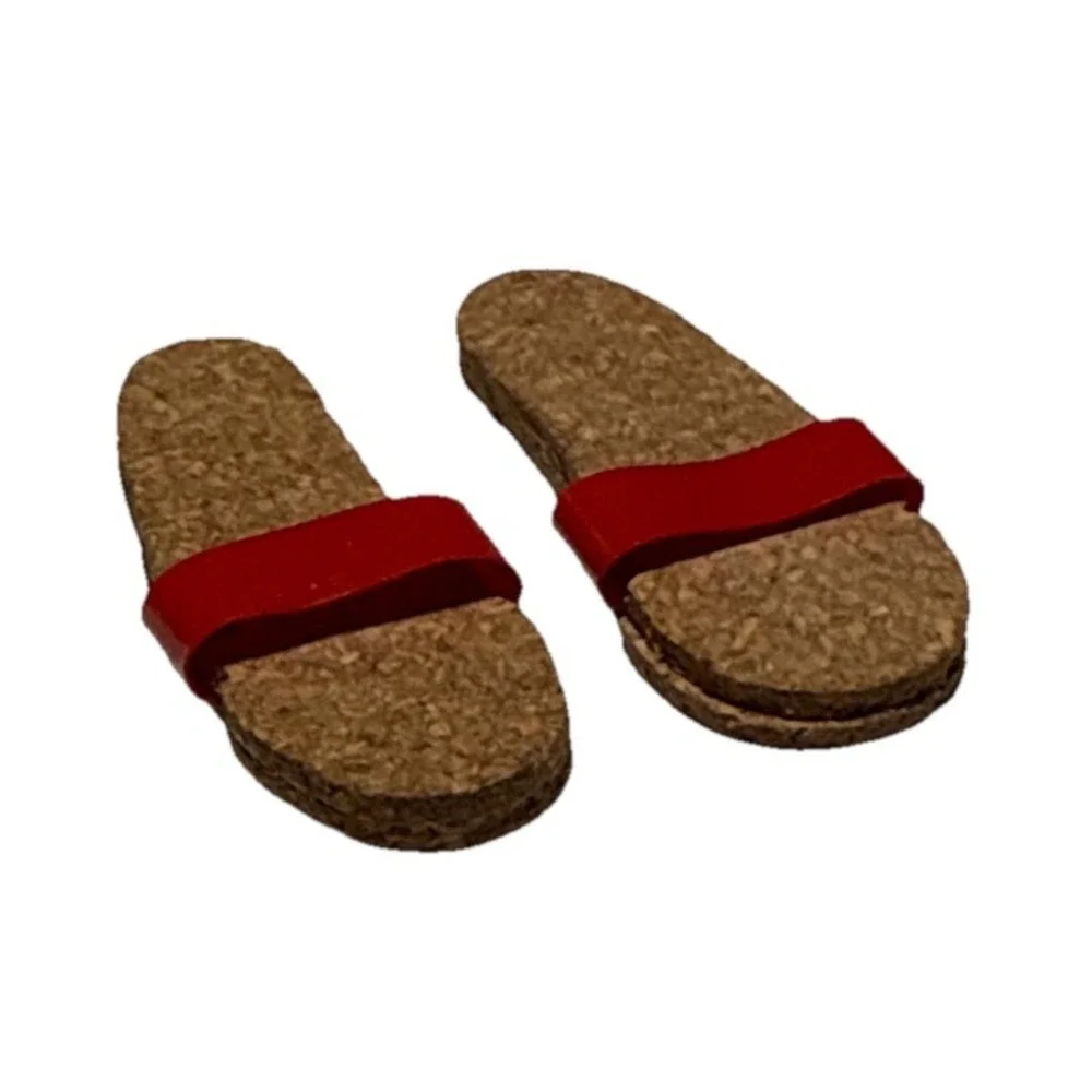 Vintage Barbie 1960s Ken Doll #750 Original Red Cork Sandals Slides Shoes BD7